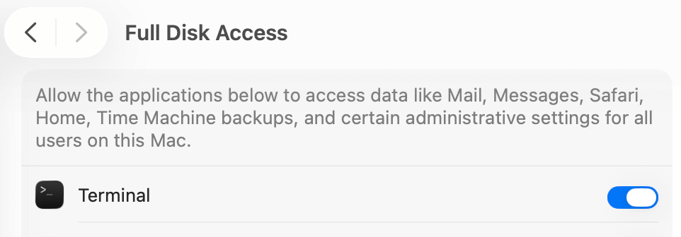 Full Disk Access for Terminal